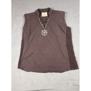 Celtic Fusion Shirt Mens Large Brown Sleeveless V-Neck Irish Design Vest Light